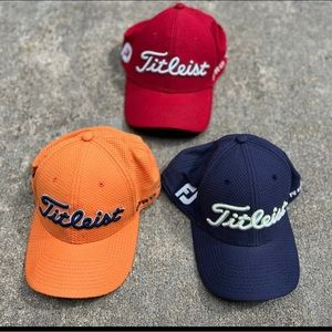 3-Titleist FootJoy FJ Pro V1 Fitted Cap Red Orange Blue  S/M